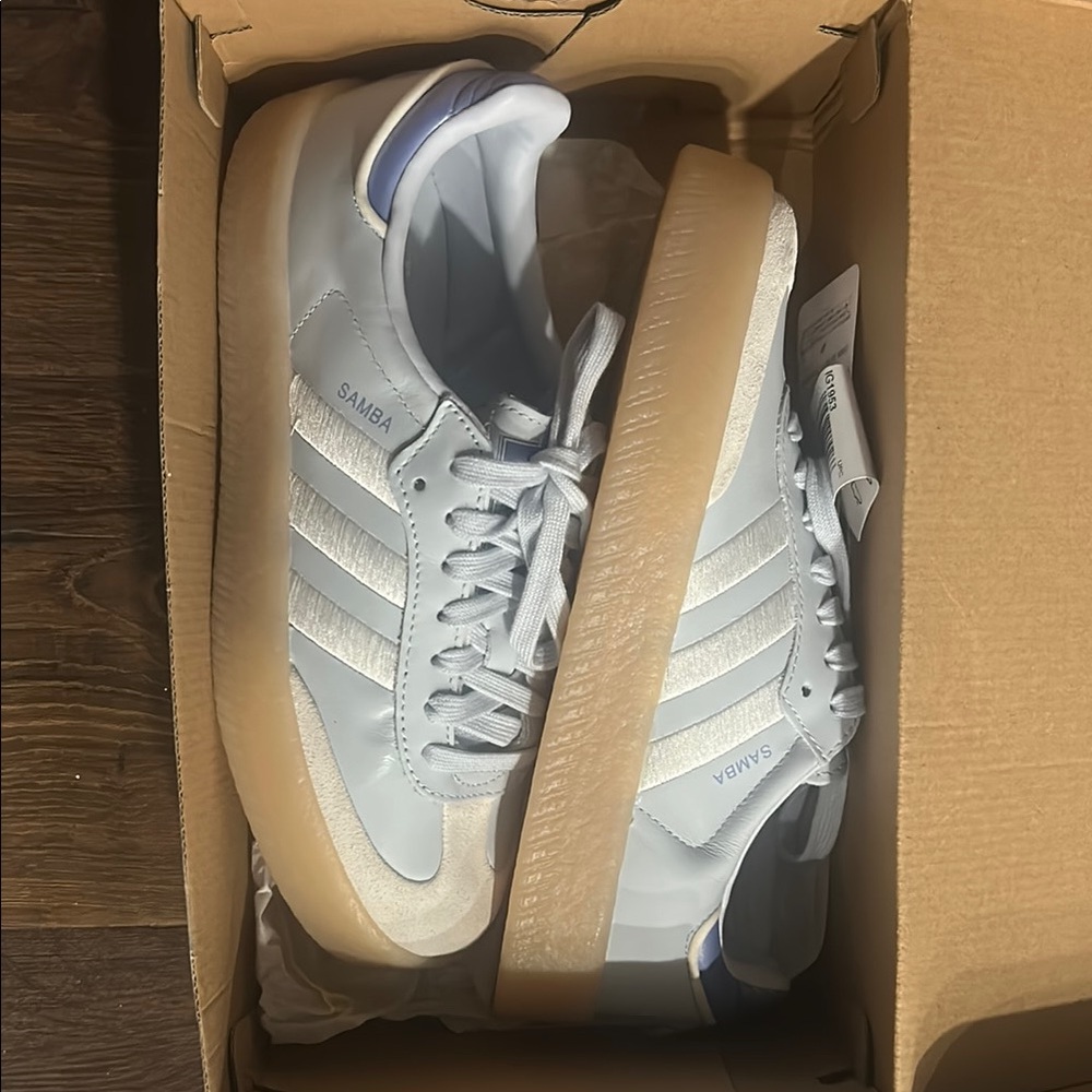Adidas Samba Sneakers in White and Light Blue